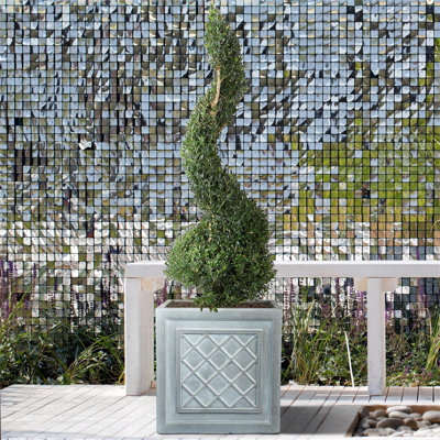 Square Planter | Lattice Grey Reinforced Stone Heritage Style Lazio Garden Planter With Drainage Holes, 38 Litres