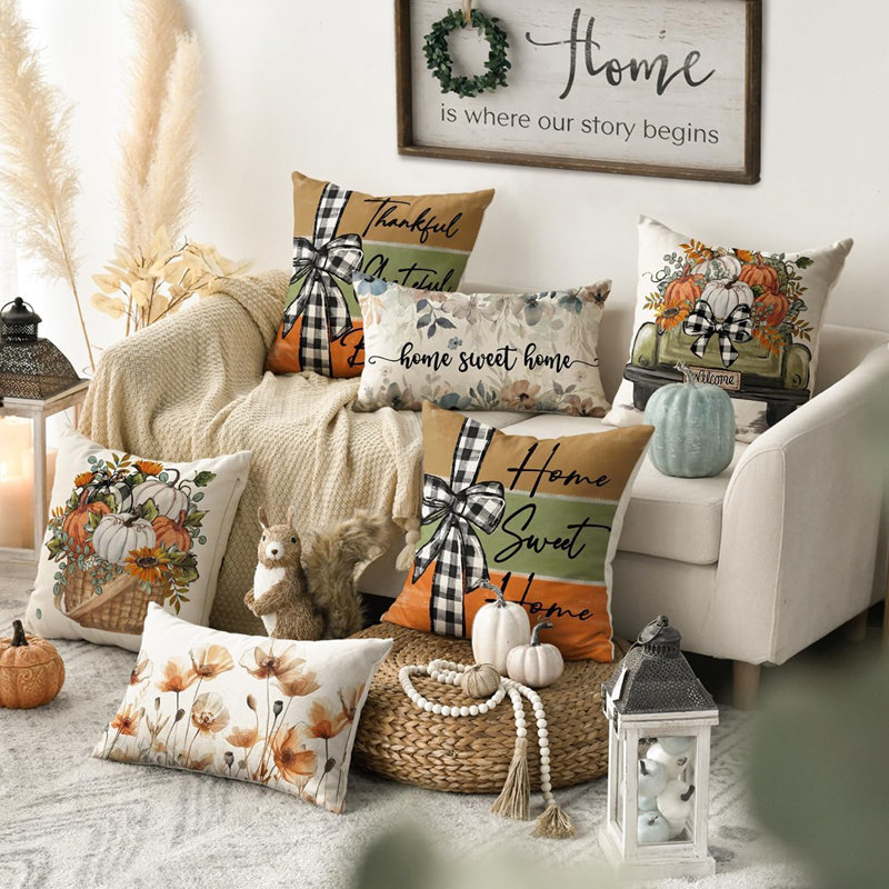 Ensemble de 4 coussins décoratifs Home Sweet Home, Autumn Thankful Grateful Blessed Harvest