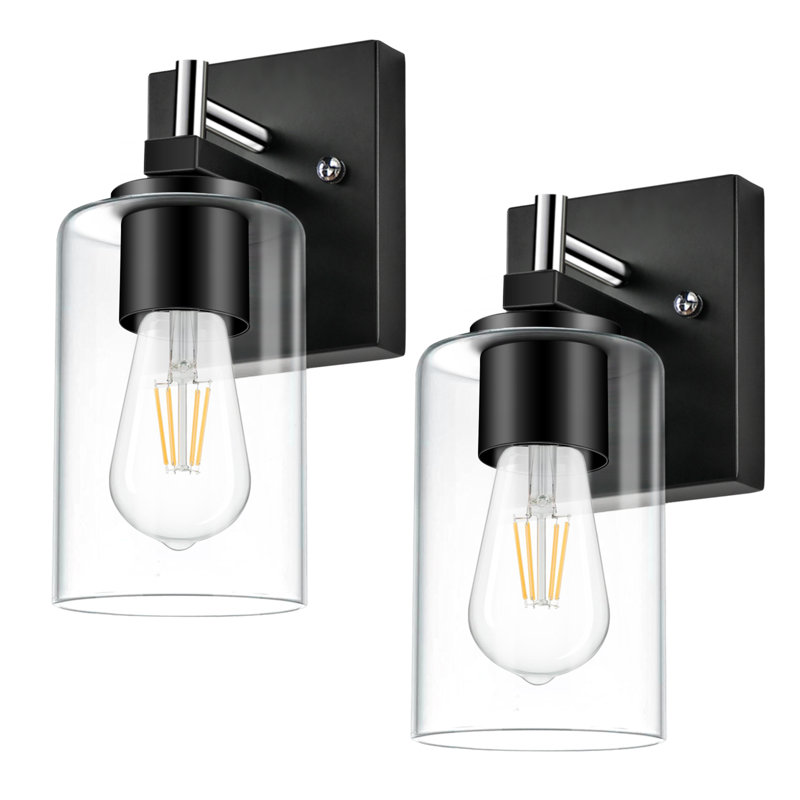 Bathroom Lighting Fixtures: 1-Light Bathroom Vanity Light Over Mirror with Clear Glass Shade, Wall Lamp for Mirror (Set of 2)