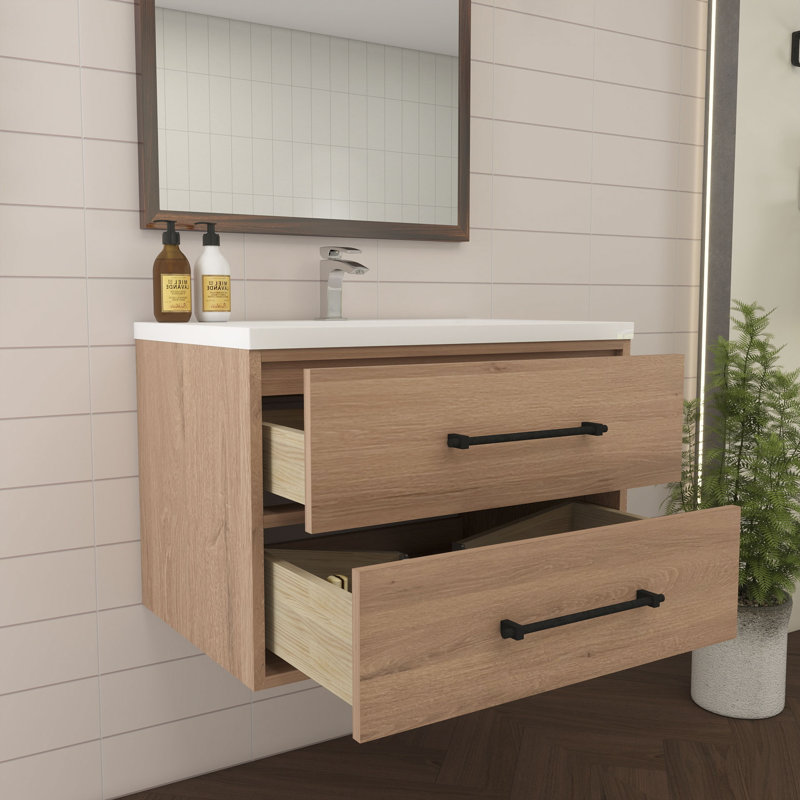 Victoria 29.5 " W Wall Mounted 1 Single Vanity Bathroom Vanity With Acrylic Top, Red Oak