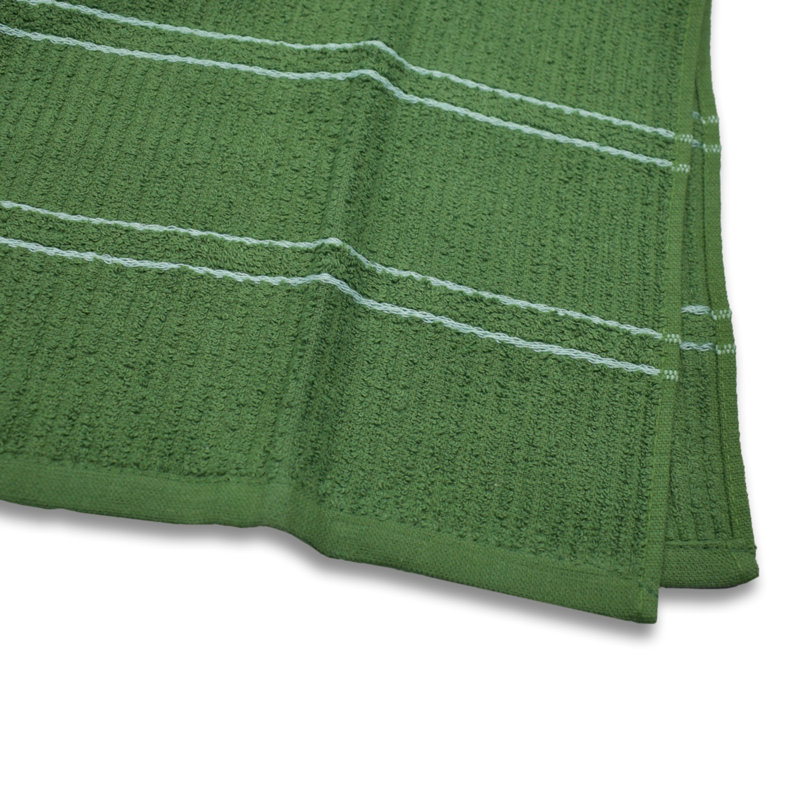 Super Absorbent 3 Pack Cotton Tea Towels Ripple Stripes, Green
