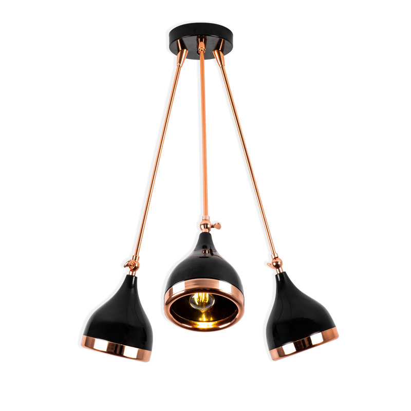 Lustre 3 lumières en métal avec capuchon en métal, Cuivre / noir