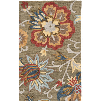 Tapis floral en coton touffeté à la main Blossom - rouge / vert