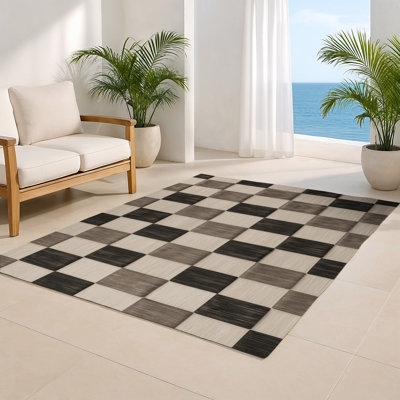 Tapis d'intérieur et d'extérieur à carreaux beige