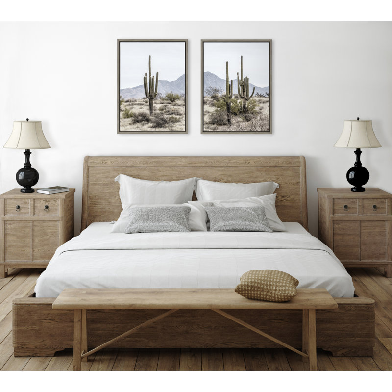 «Tall Saguaro Cacti Desert Mountain» par The Creative Bunch Studio, ensemble d'art mural sur toile encadrée