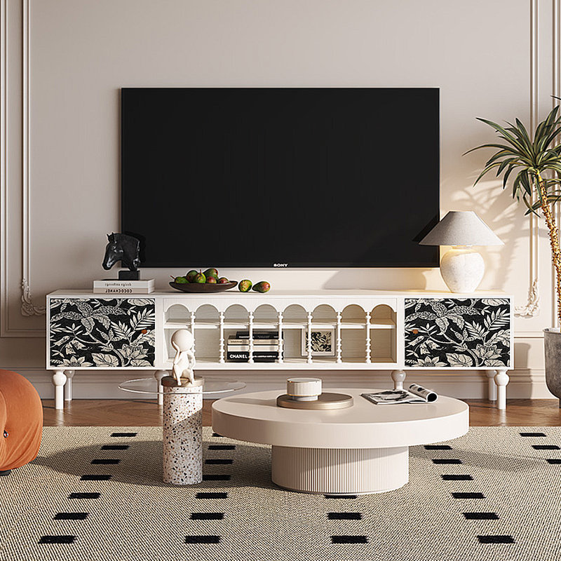 Meuble télé avec rangement peint français rétro, H 21,26 po x L 70,87 po x l 15,75 po, Multi-couleur