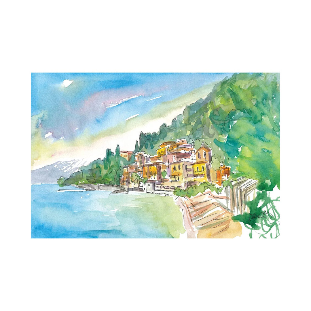 Romantic Varenna Lago Di Como Italian Lakeside Village With Mountain View by Markus & Martina Bleichner - Wrapped Canvas Print