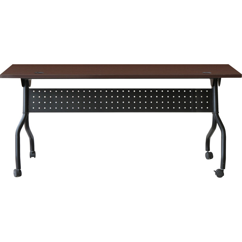 Rectangle Flip Top 23.63'' L Training Table with Casters and Modesty Panel and Cable Management, Black, Mahogany