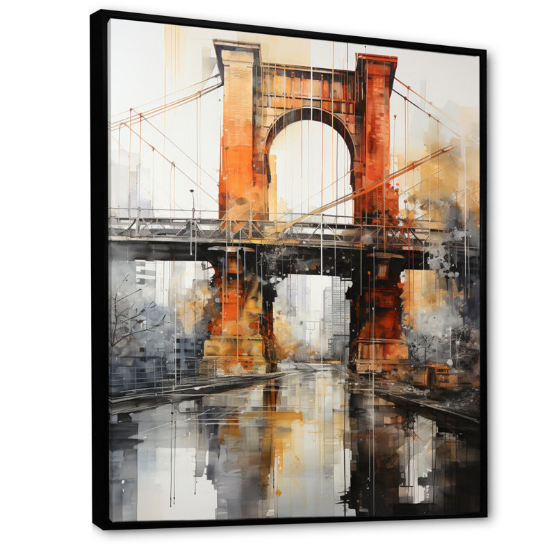 Iorgo pont gris élégance industrielle, H 44 po x l 34 po x P 1,5 po, Cadre flottant noir