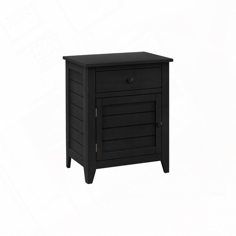 Wood Storage Nightstand, Black