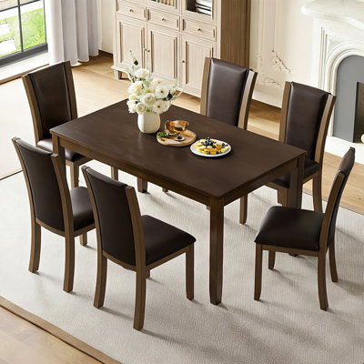 Modern 7-Piece Dining Table Set with 6 Upholstered Chairs, Wooden Rectangular Dining Table Set for 6 with Chairs, for Dining Room, Kitchen, Restaurant