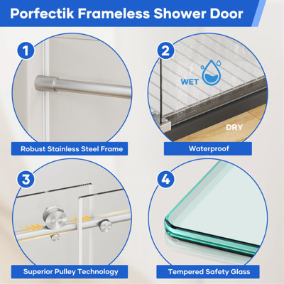 56"-60" W X 74" H Single Sliding Frameless Shower Door 8Mm Thickened Tempered Glass Stainless Steel Hardware