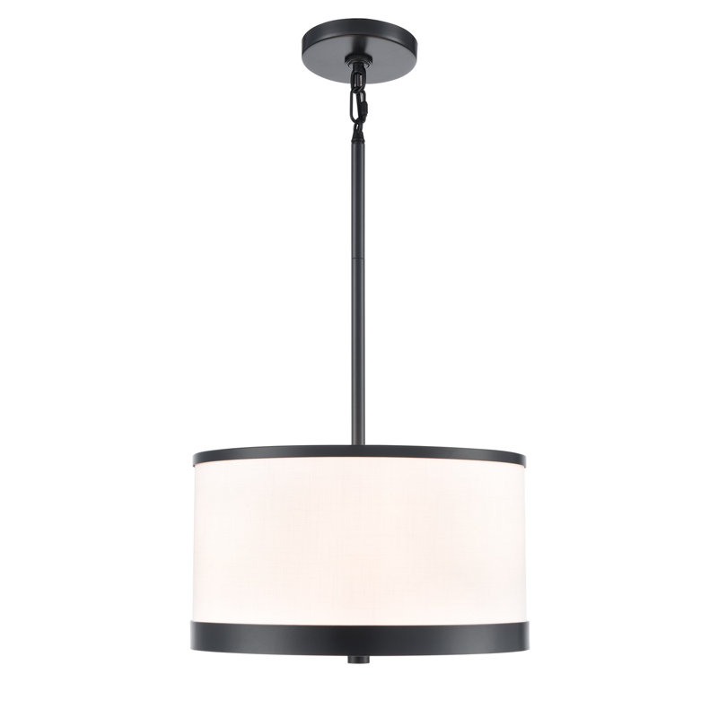 Paynter - Luminaire suspendu - Finition noire - Abat-jour en tissu blanc coquille d'œuf doux, 3 lumières