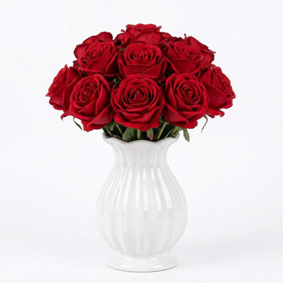 Roses artificielles dans un vase en céramique, 10 pièces de décorations de fleurs artificielles de roses rétro, convient aux centres de table de mariage, convient aux décorations de maison, de bureau et de fête