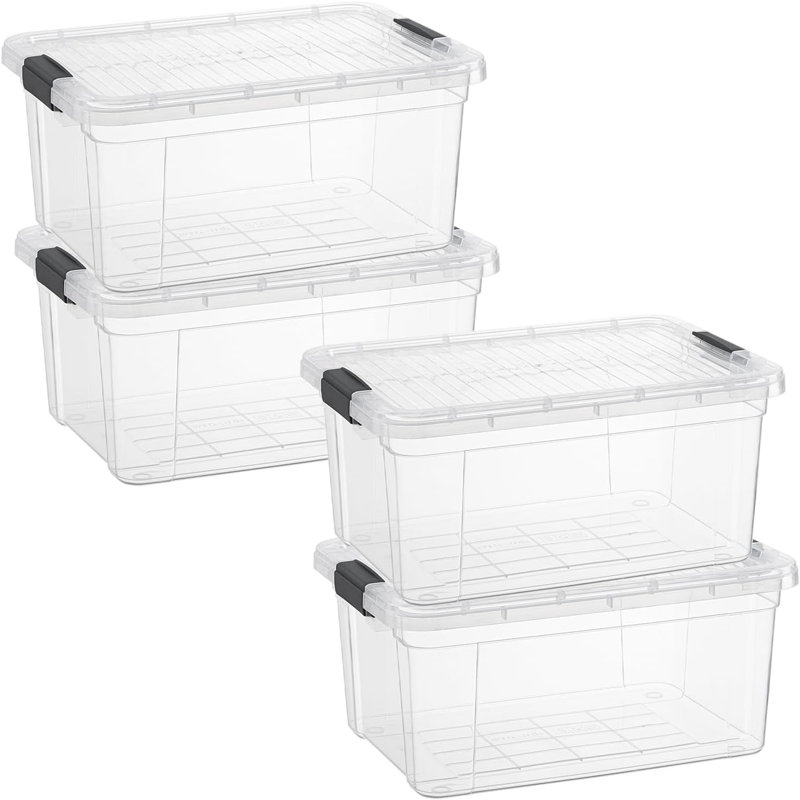 Latitude Run® Clear Storage Bins with Lids, 4 Pack- Plastic Storage Boxes for Home, 1.85 qt