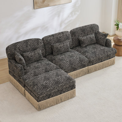 Comfy Chenille Leopard Printing L-Shaped Sofa