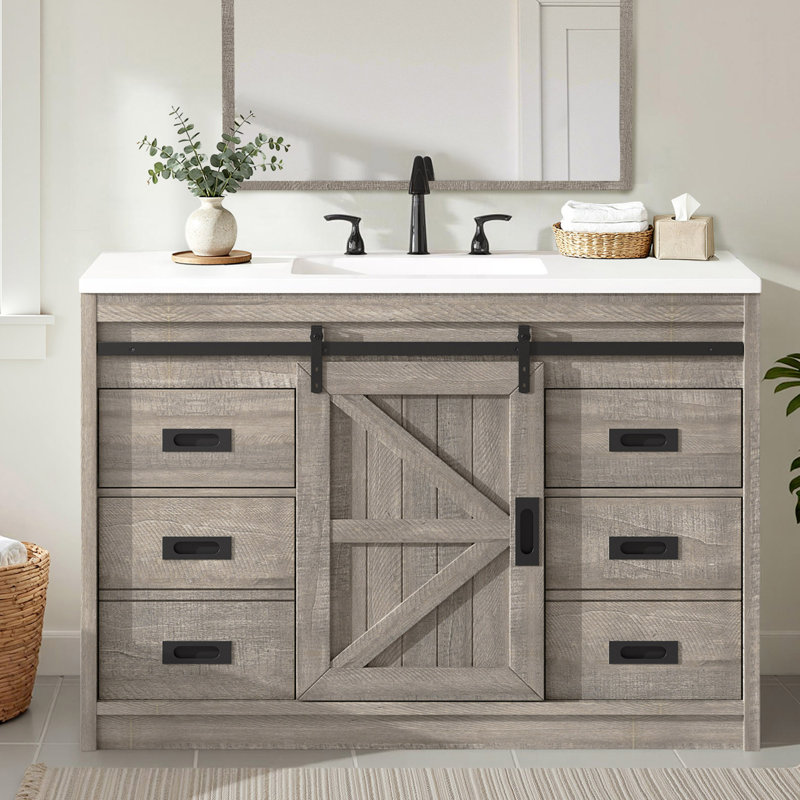 Meuble-lavabo simple 48 po Farmhouse, Gris, 48"