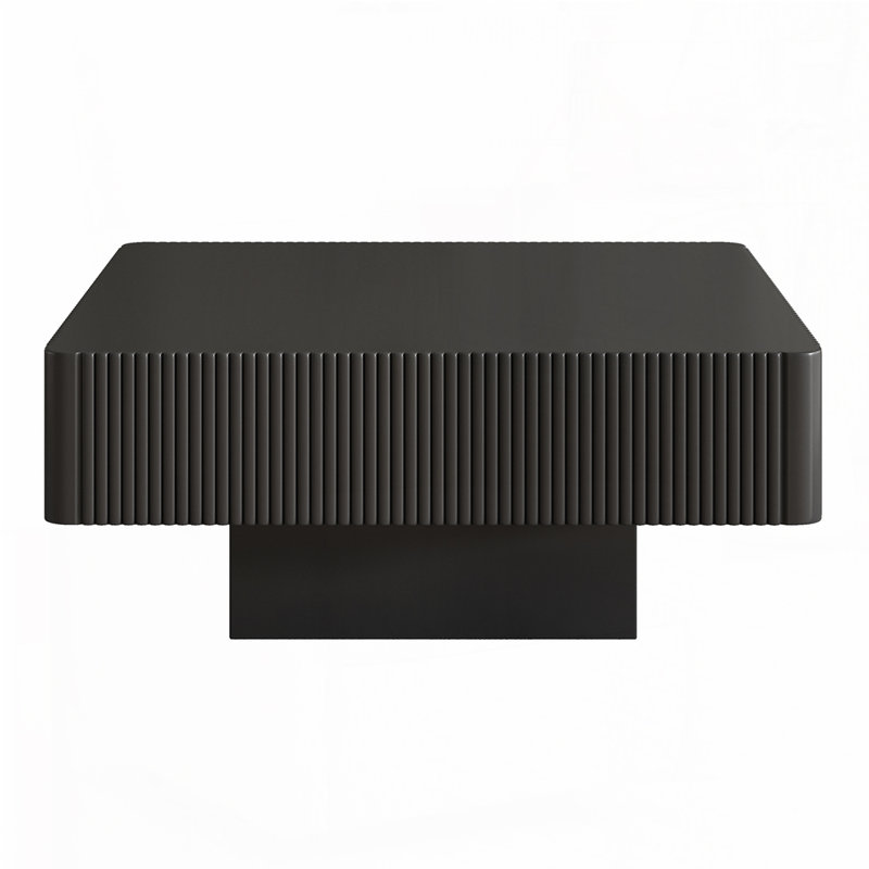 31.6"Square Fluted Coffee Table with 7.1" Thick Tabletop, Black