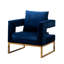 Fauteuil bleu luxueux - revêtu de velours fin, de structure métallique, carré, avec accoudoirs confortables pour une détente