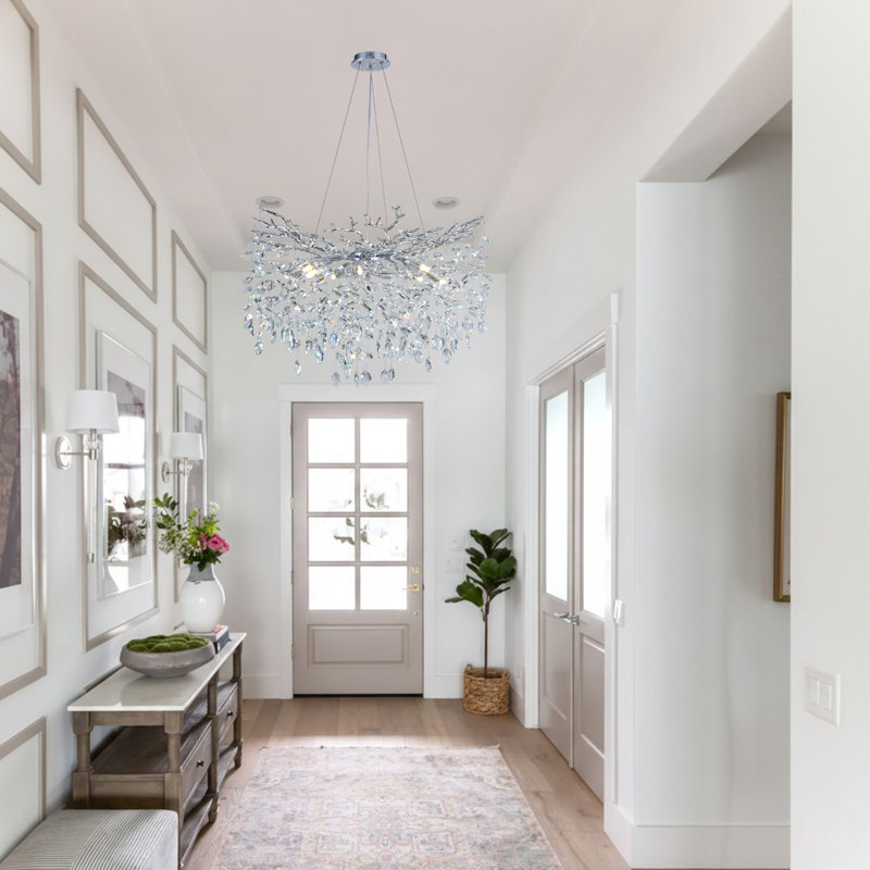 Lustre en cristal 14 lumières à branches à intensité variable pour salle à manger, H 19,6 po x l 30 po x P 30 po, Argent
