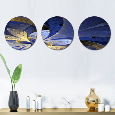 Ensemble de 3 décorations murales bleues et dorées sur cercle métallique