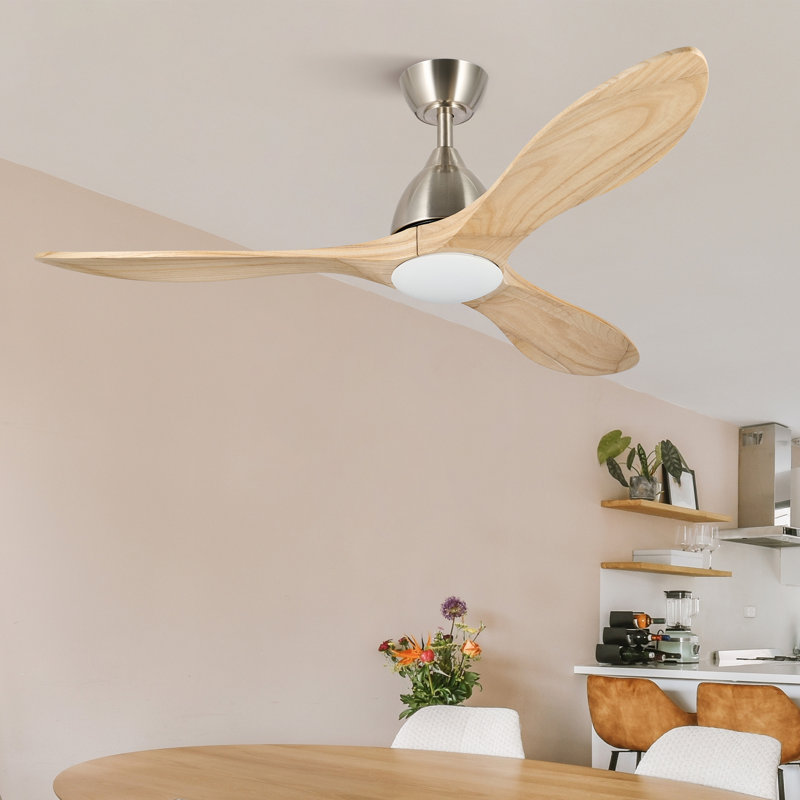 3-Blade Modern Farmhouse Smart LED Ceiling Fan with Dimmable Light and Remote Control, Brushed Nickel with Natural Wood