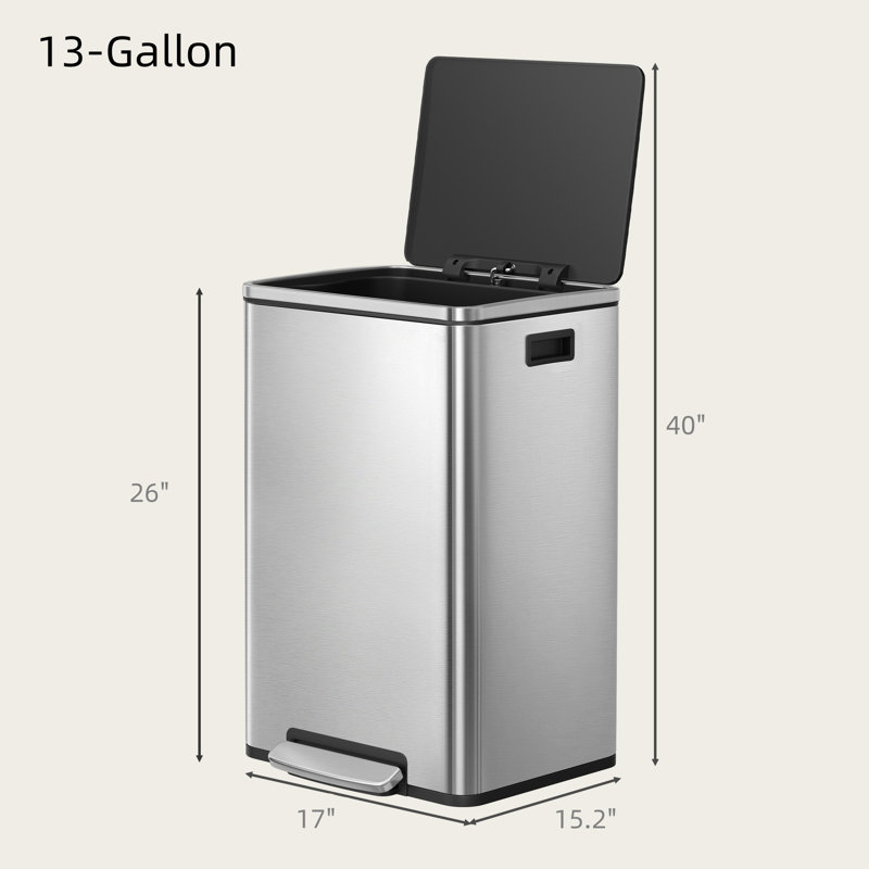 Poubelle argentée de 13 gallons avec couvercle à fermeture en douceur