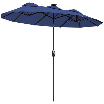 Steel / Polyester 1 Piece Double-Sided Market Umbrella Blue Solar LED Light Double Top Crank