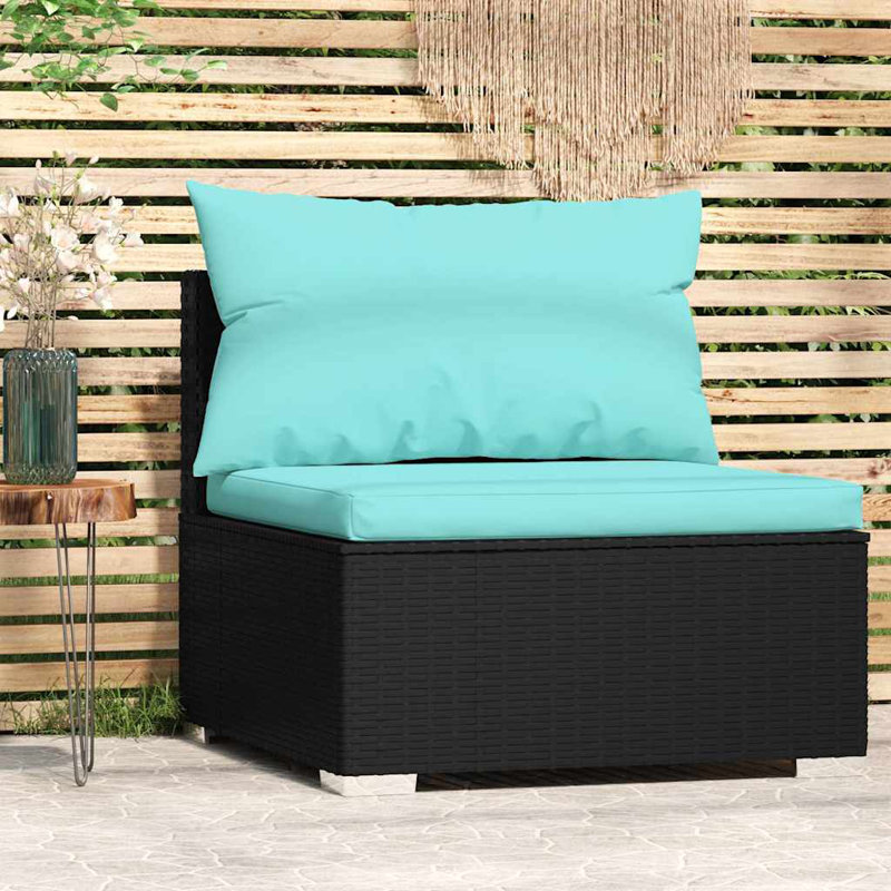 Patio Sectional Sofa with Cushions PE Rattan, Blue, Black