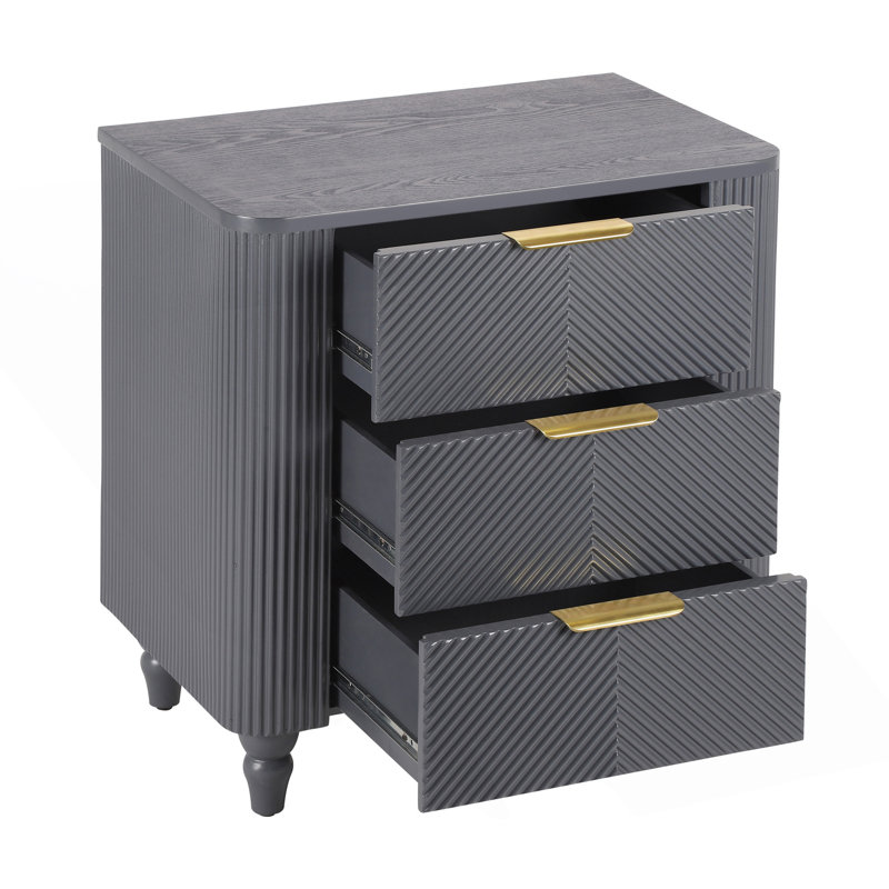 Table de chevet 3 tiroirs Mid-Century, Gris foncé