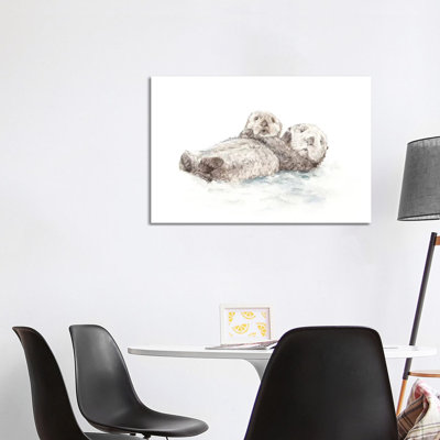Adorable Otters by Wandering Laur - Wrapped Canvas Painting