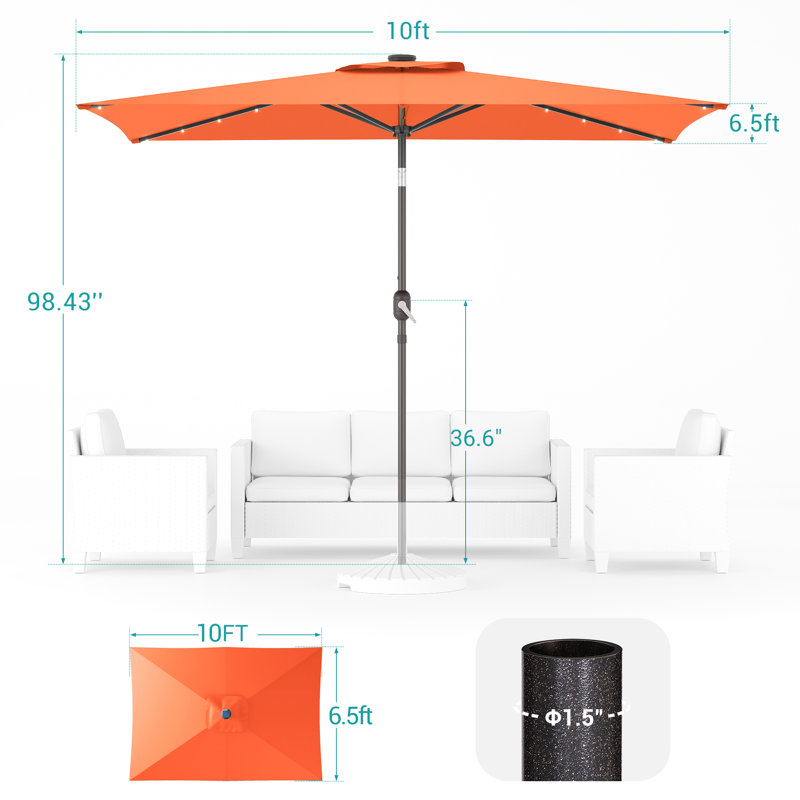 Odis 120'' x 78'' Rectangular Lighted Market Umbrella, Orange