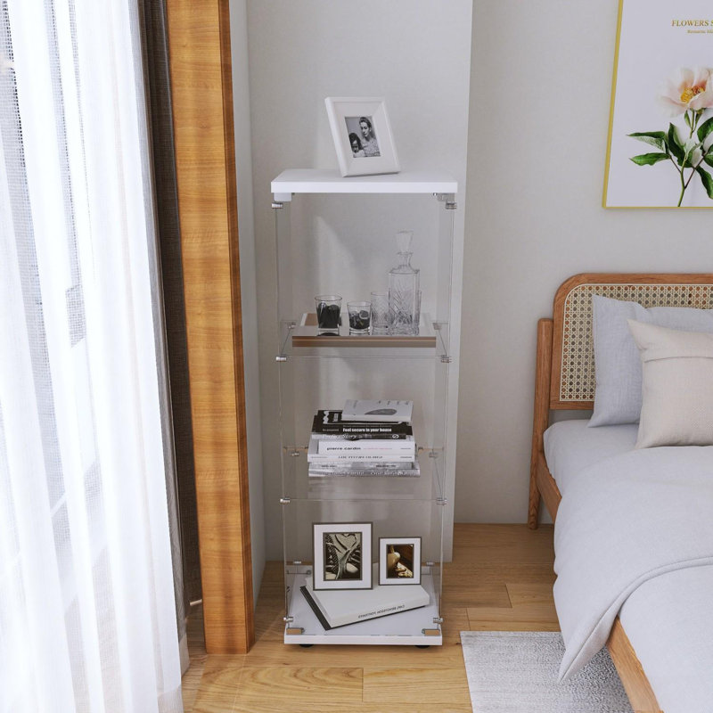Armoires de rangement en verre à une seule porte et trois tablettes, Blanc