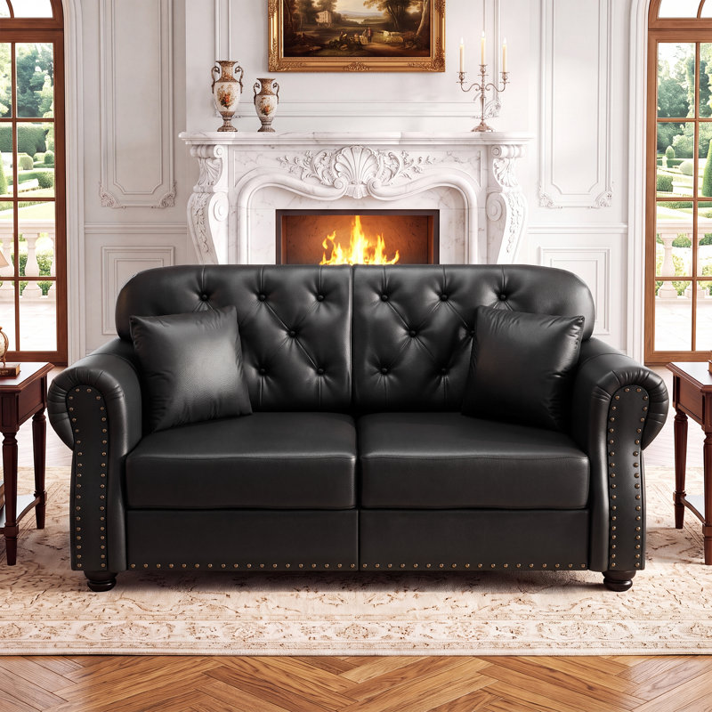 Canapé 63 po avec 2 coussins Chesterfield, Black