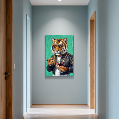 Animals Tiger Wears Sunglasses Holds Cigar And Wine