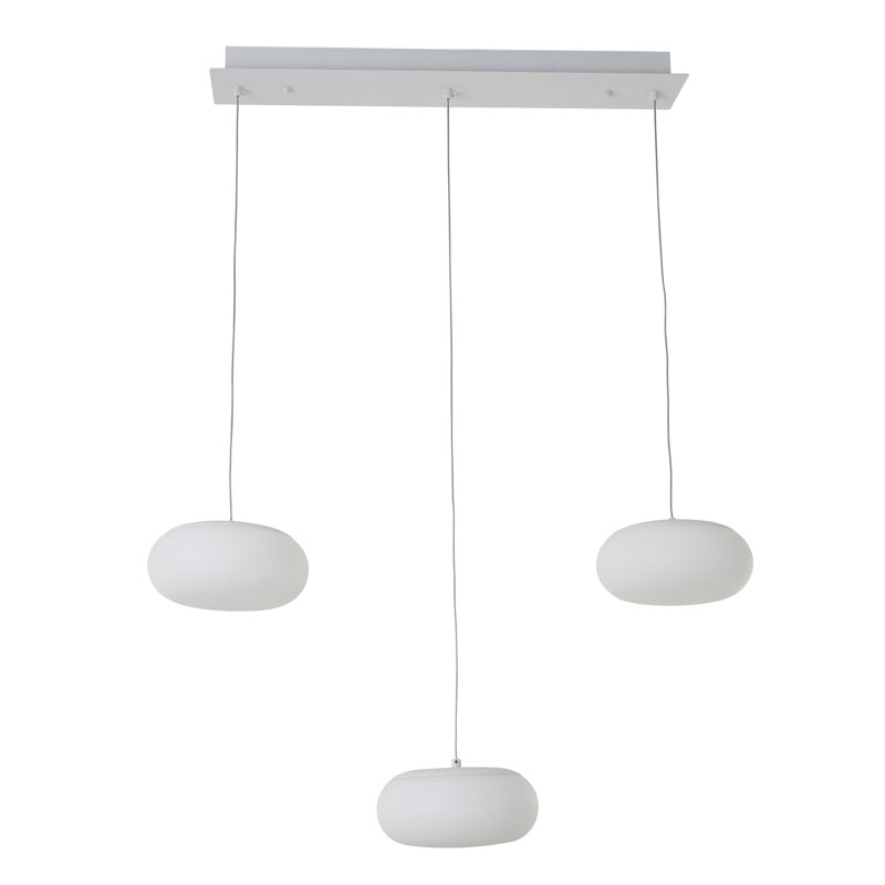 Lustre 3 lumières DEL en acier chromé avec abat-jour en acrylique blanc