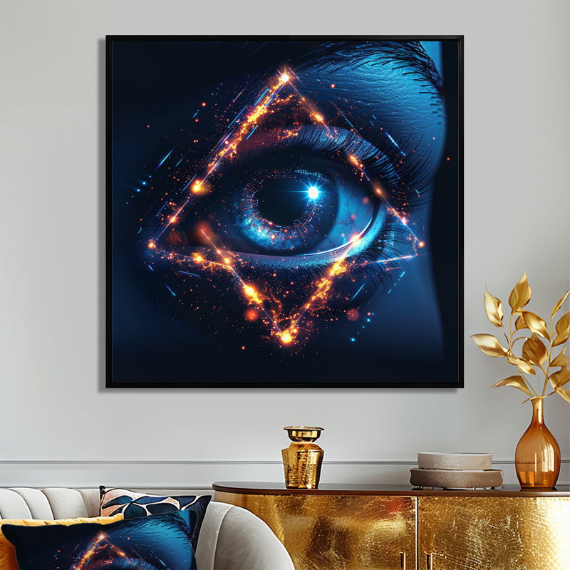 «Mystic Blue Eye Futuristic Sci-Fi», art mural œil, Toile avec cadre flottant noir, H 16 po x l 16 po x P 1 po