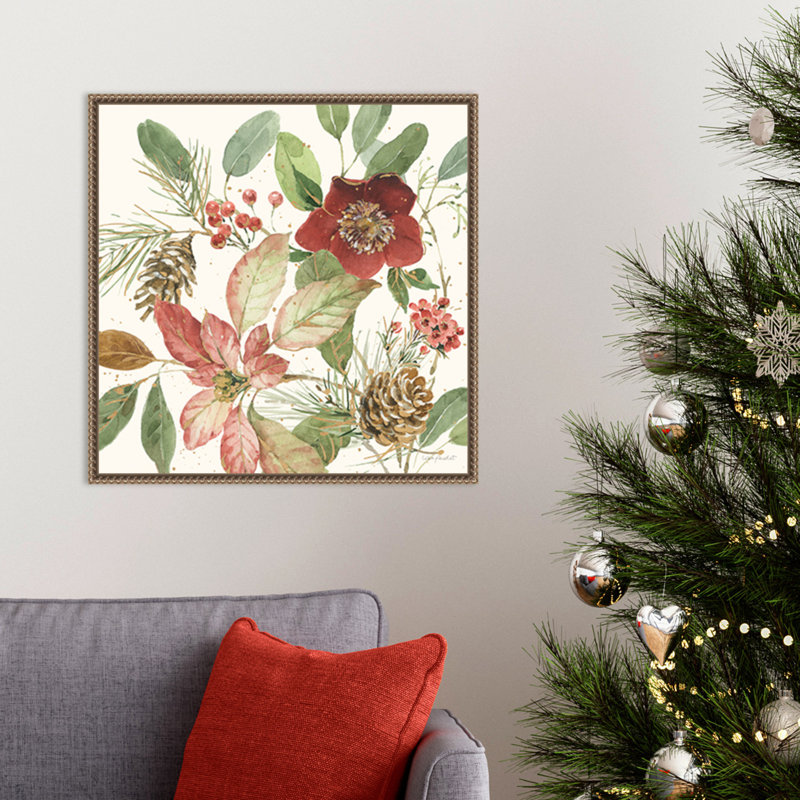 Winter Blooms II 22" Brown and Gold Framed Canvas Art