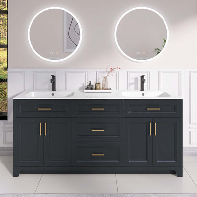 Ridgewood Solid Wood 72'' Double Bathroom Vanity with Solid Surface Sink Top -  Rosdorf Park, 50853B18A12B4F56B6450E3F1A37F58D