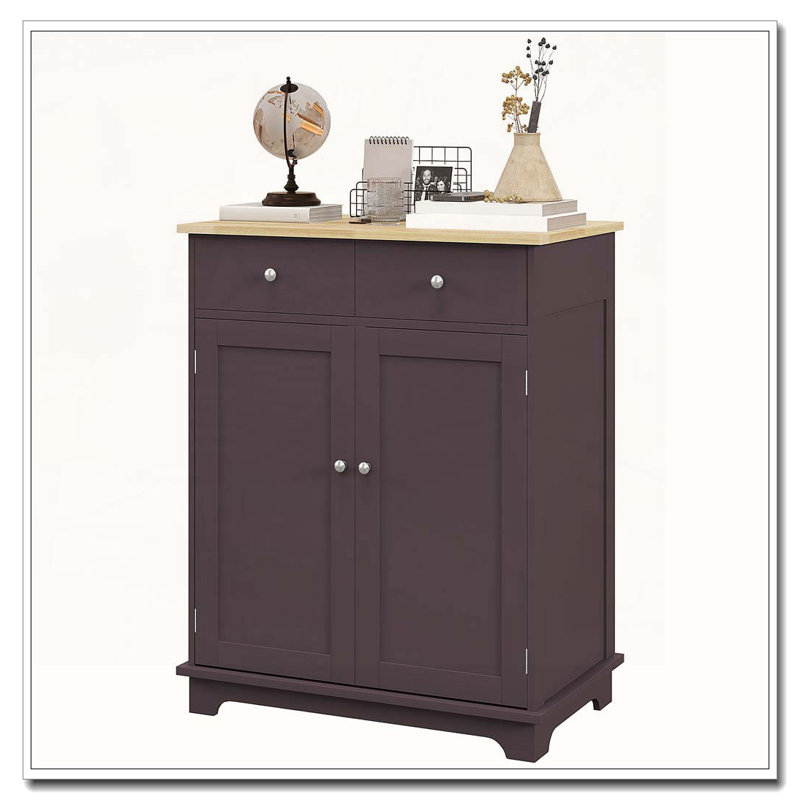 Buffet avec comptoir en bois massif et armoire à café avec 2 tiroirs et tablette réglable, Café
