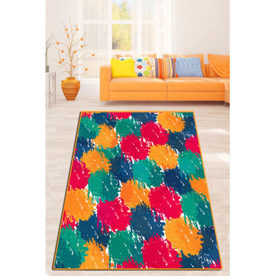 Antibacterial Washable Area Rug, 4 x 7.9 Feet, 100% Polyester with Non-Slip Felt Dot Underside | Pile Height: 0.16 in, Total Thickness: 0.39 in | Perfect for Living Room, Bedroom, & Home Decor, Machine Washable