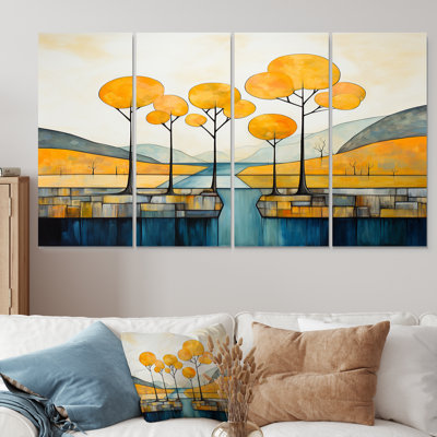 «Yellow Trees by The Blue Mountain River», art mural sur toile 4 pièces