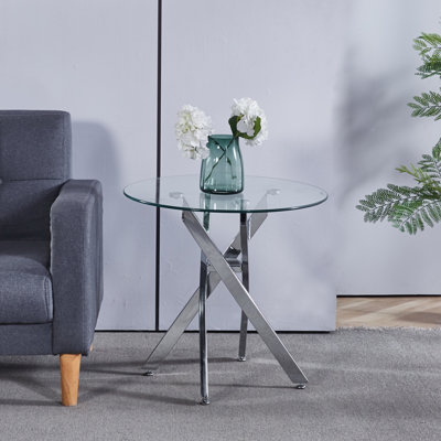 Mose Glass Top Cross Legs End Table