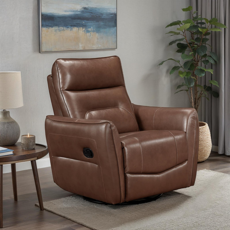 Jonas 36" Modern & Contemporary Swivel Glider Top Grain Leather Match Reclining Chair with 360-Degree Swivel & Gentle Gliding Motion
