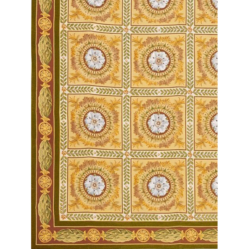 Tapis beige / brun en laine noué à la main Needlepoint Azm, Rectangle 13 pi 9 po x 19 pi 10 po