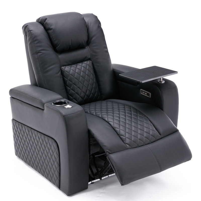 Yacine Broadway Cinema Recliner Electric Chair with Tray, Black