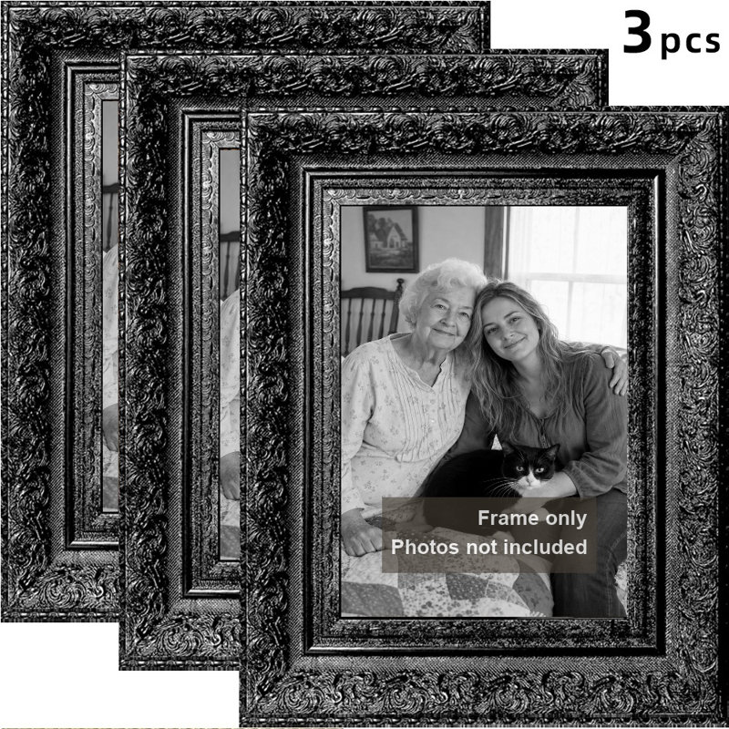 Cadre photo noir 3 pièces indémodable pour présentation de photos et de souvenirs de voyage de 5 po x 7 po