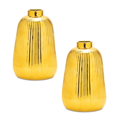 Vase en céramique métallique nervurée