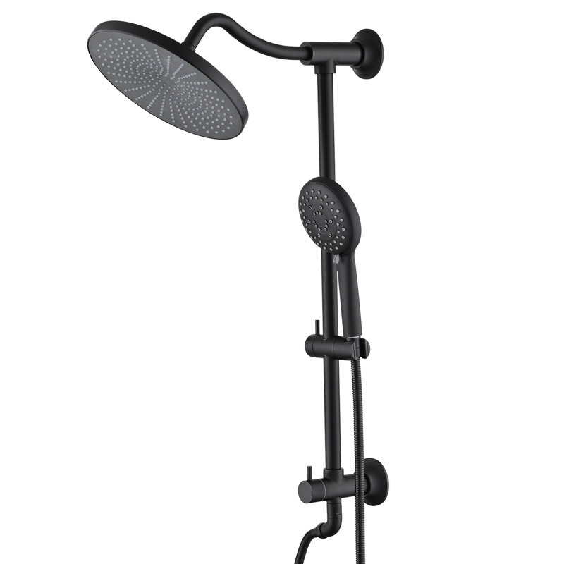 Système de douche modernisé noir mat, systèmes de douche à effet pluie avec douche à main à 5 réglages et barre coulissante