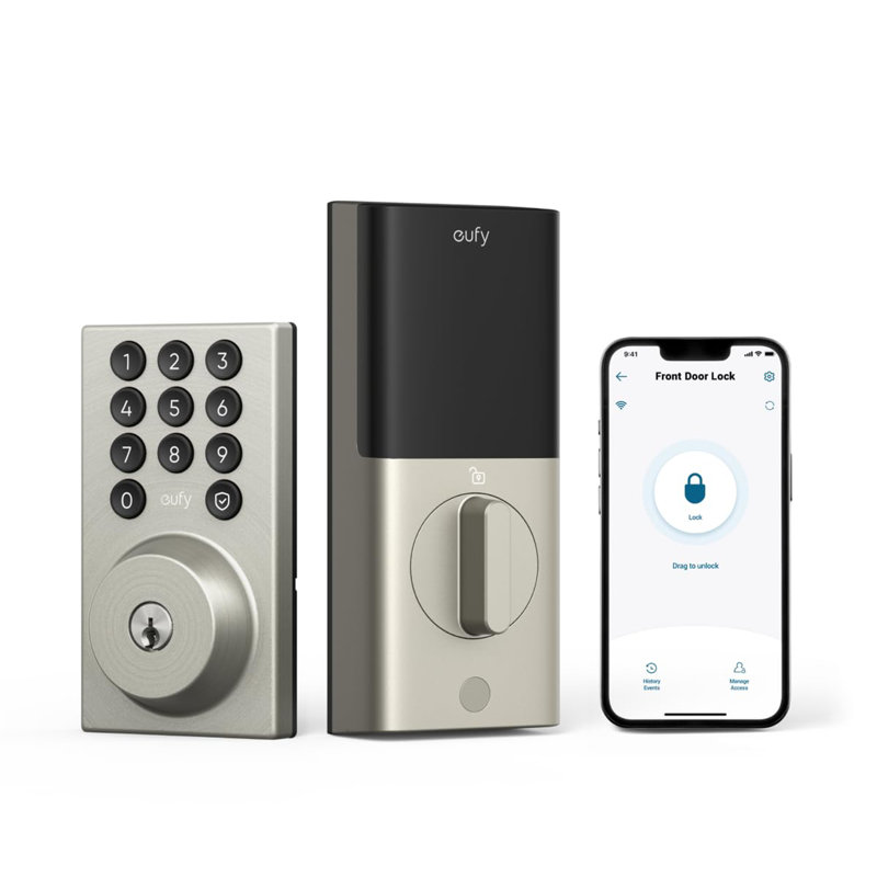 Serrure intelligente C30, serrure de porte d'entrée sans clé, clavier Wi-Fi intégré, pour portes avant, aucun pont requis, installation facile, télécommande de l'application